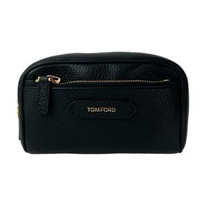 Tom Ford Leather Cosmetic Case Black Pebbled Leather Toiletry Bag Dopp Kit Gold
